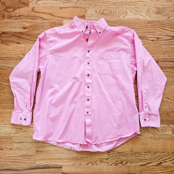 Ariat Size XXL Mens Pink Cotton Twill Button Up Collared Shirt Long Sleeve Roomy - Picture 2 of 9